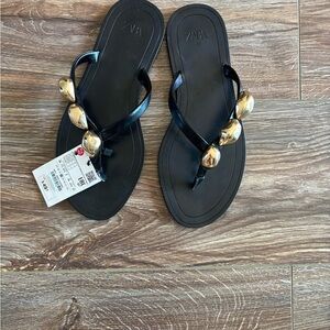 Zara Black and Gold Women's Sandals